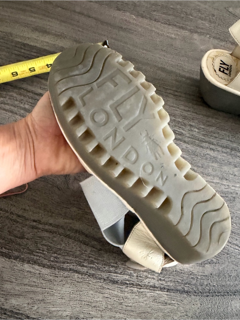 Fly London Cream and Light Blue Crisscross Wedge Sandals - Picture 9 of 11